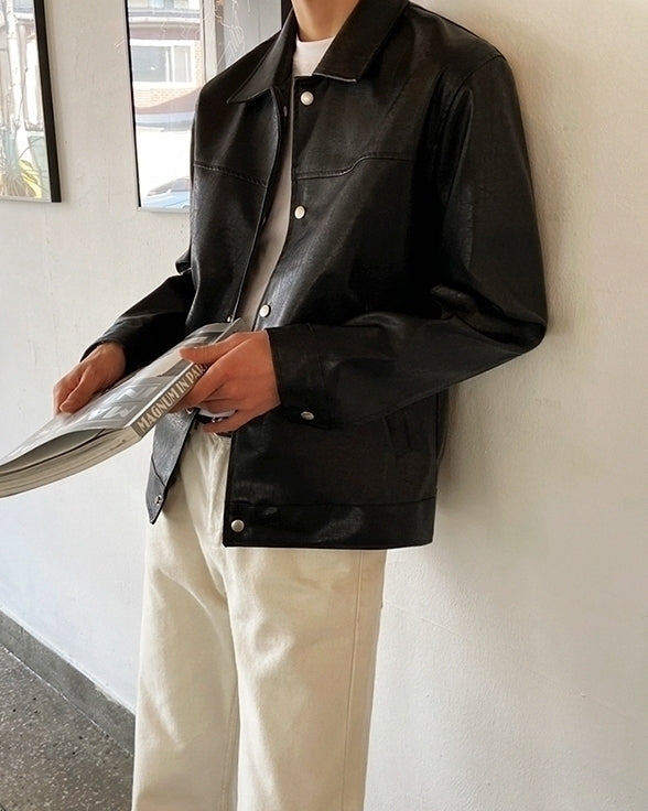 Classic Faux Leather Moto Jacket Casual Style