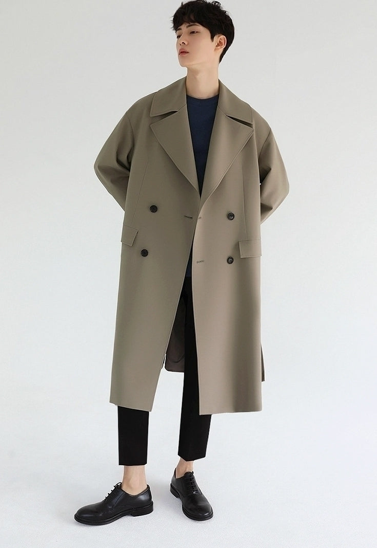 Classic Khaki Lapel Loose Fit Trench Coat
