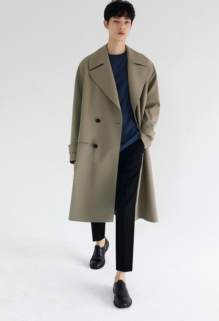 Classic Khaki Lapel Loose Fit Trench Coat