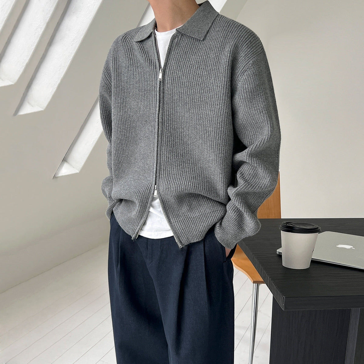 Lapel Knit Cardigan Casual Commute Minimalist Style
