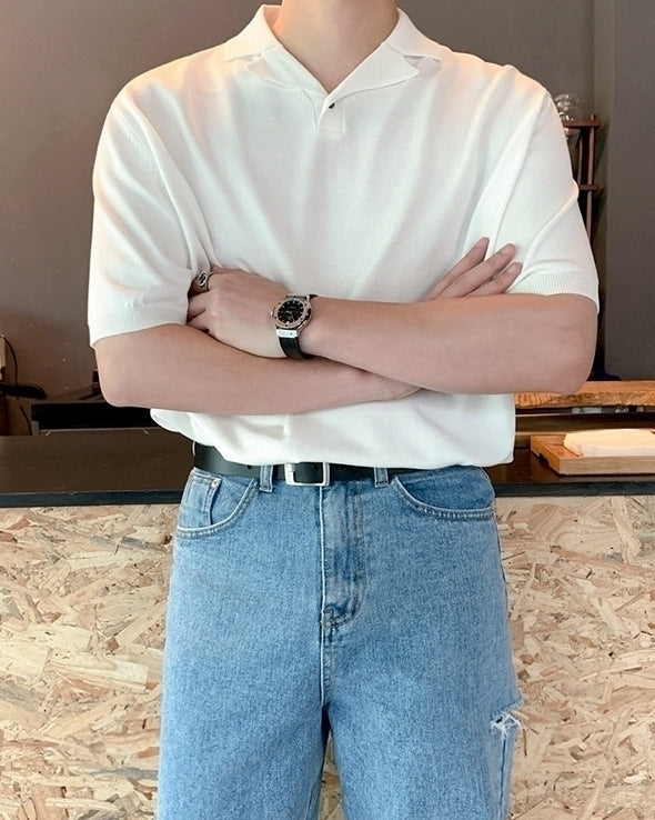 Classic Knit Cuban Collar Polo Shirt