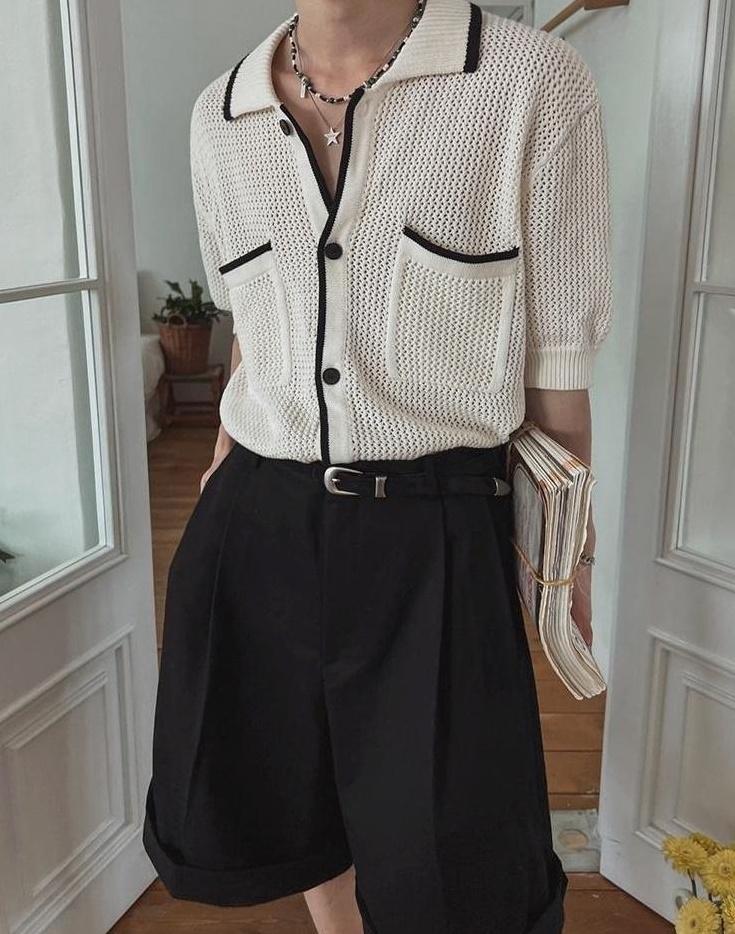 Classic Knit Polo Cardigan Short Sleeve Sweater