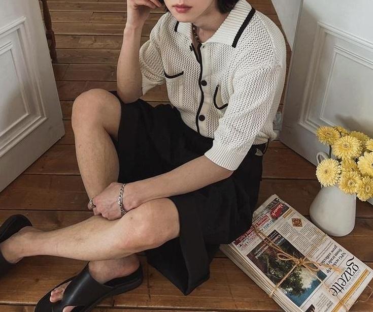 Classic Knit Polo Cardigan Short Sleeve Sweater