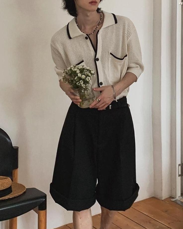 Classic Knit Polo Cardigan Short Sleeve Sweater