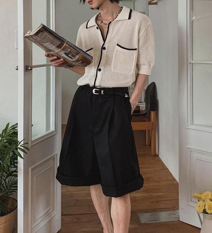 Classic Knit Polo Cardigan Short Sleeve Sweater