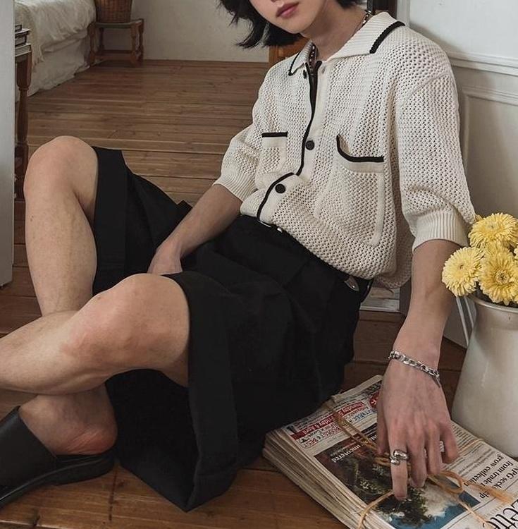 Classic Knit Polo Cardigan Short Sleeve Sweater