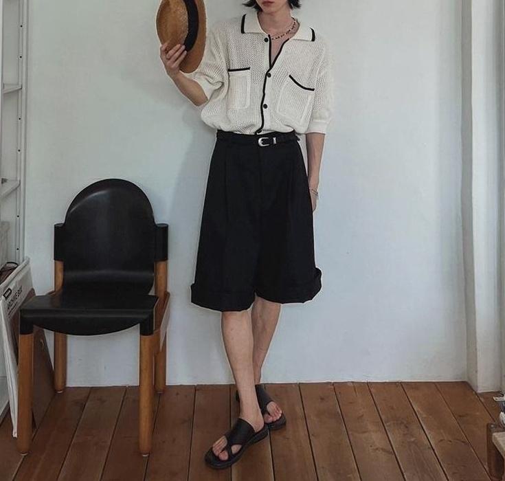 Classic Knit Polo Cardigan Short Sleeve Sweater