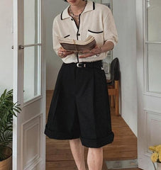 Classic Knit Polo Cardigan Short Sleeve Sweater