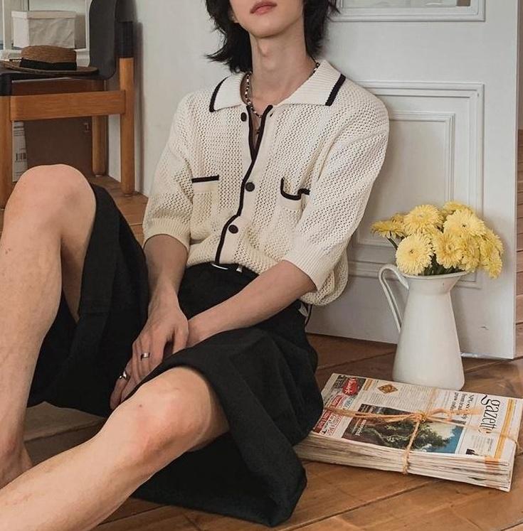 Classic Knit Polo Cardigan Short Sleeve Sweater