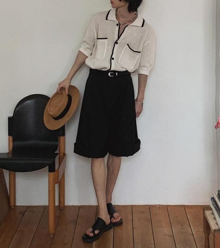 Classic Knit Polo Cardigan Short Sleeve Sweater
