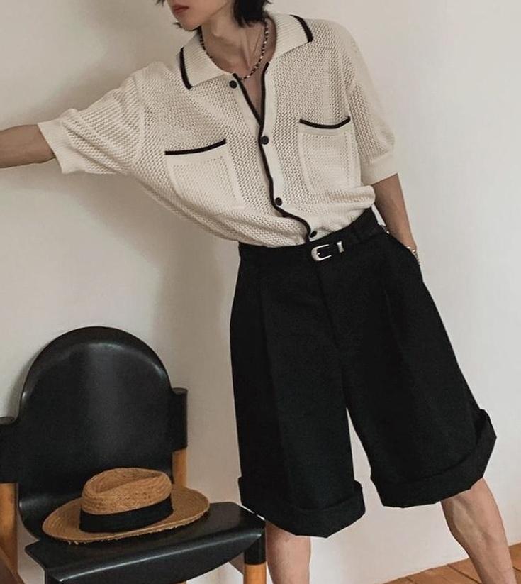 Classic Knit Polo Cardigan Short Sleeve Sweater
