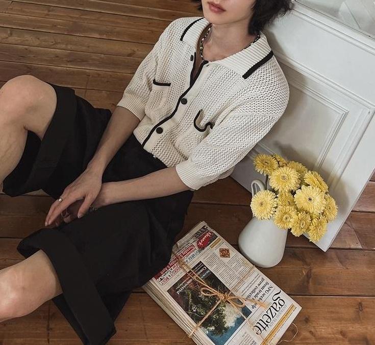 Classic Knit Polo Cardigan Short Sleeve Sweater