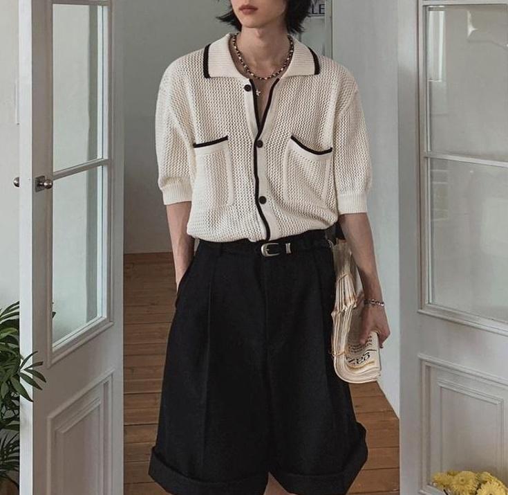 Classic Knit Polo Cardigan Short Sleeve Sweater