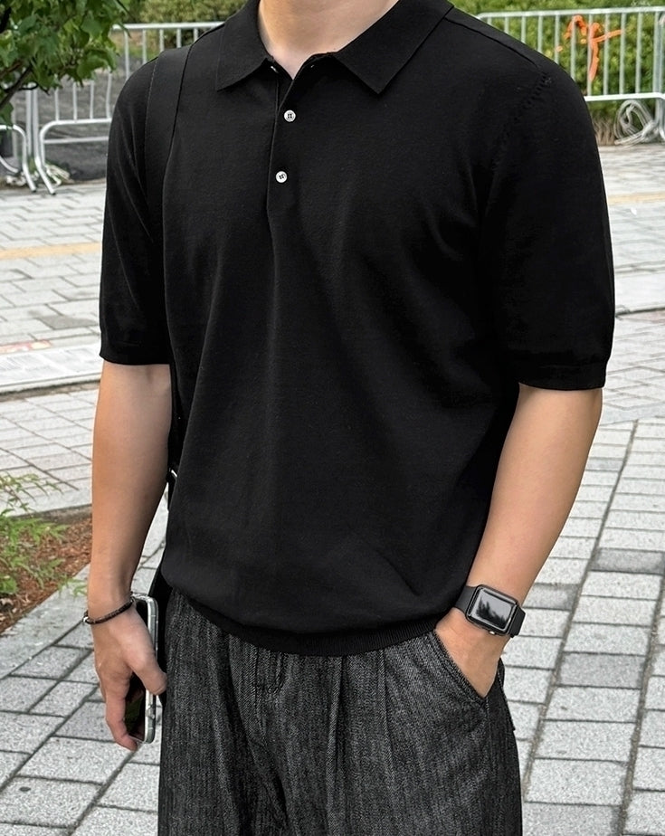 Classic Knit Polo Casual Short Sleeve Shirt