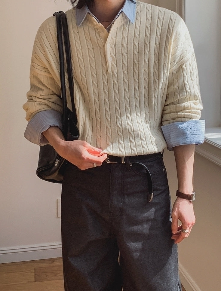 Classic Knit Pullover Sweater Casual Relaxed Style