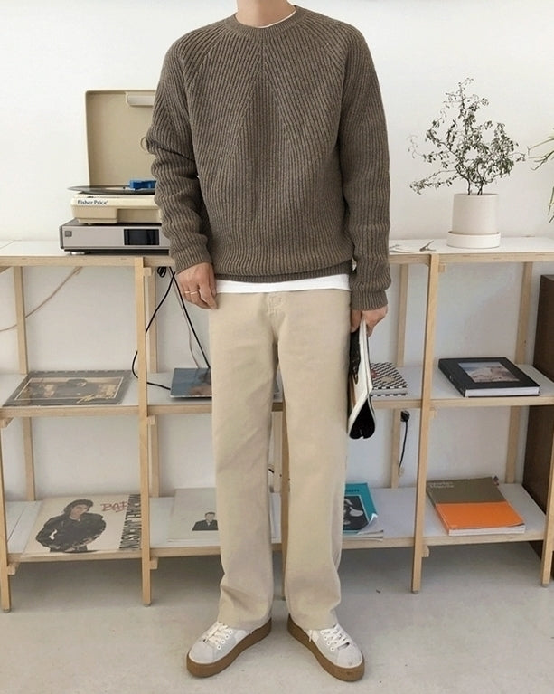 Classic Knit Sweater Soft Casual Pullover Outerwear