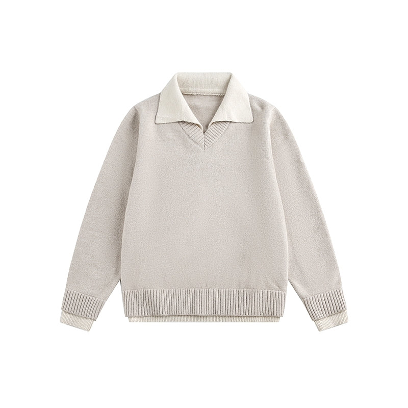 Classic Layered Knit Sweater With Contrast Collar