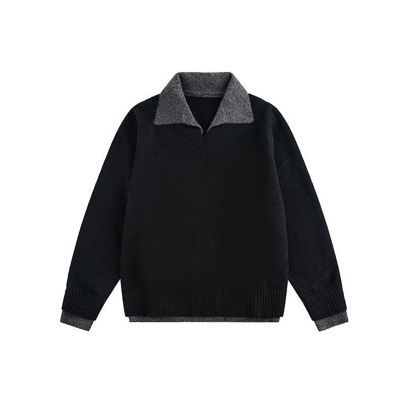 Classic Layered Knit Sweater With Contrast Collar