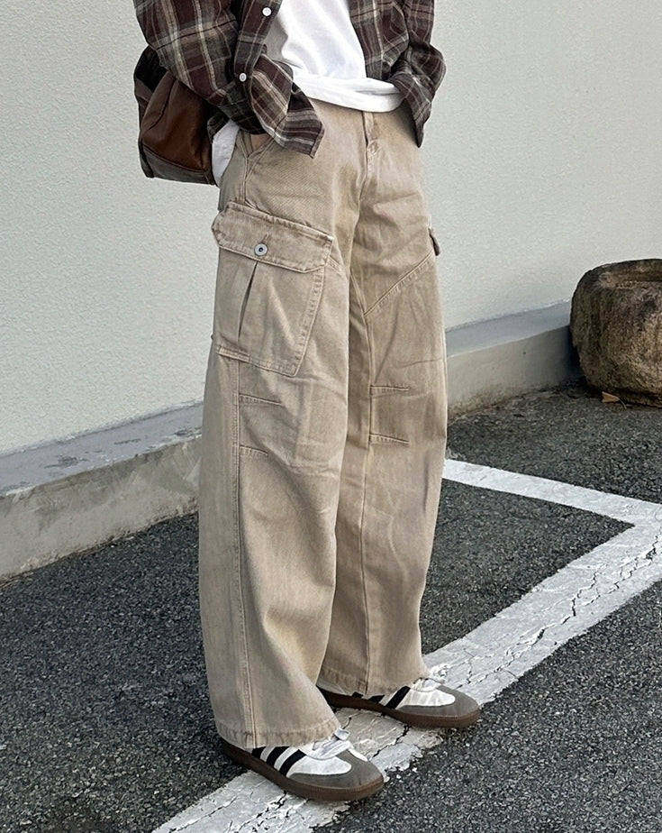 Classic Loose Fit Denim Cargo Trousers