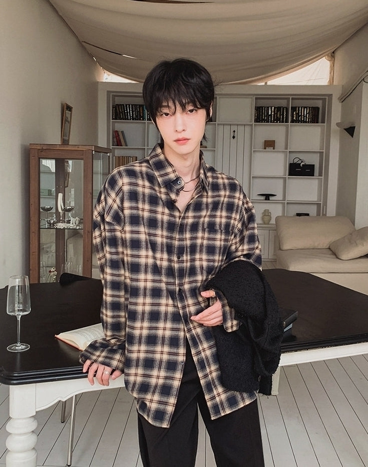 Classic Plaid Long Sleeve Collared Casual Shirt