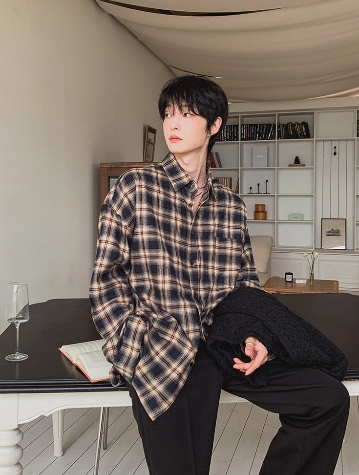 Classic Plaid Long Sleeve Collared Casual Shirt