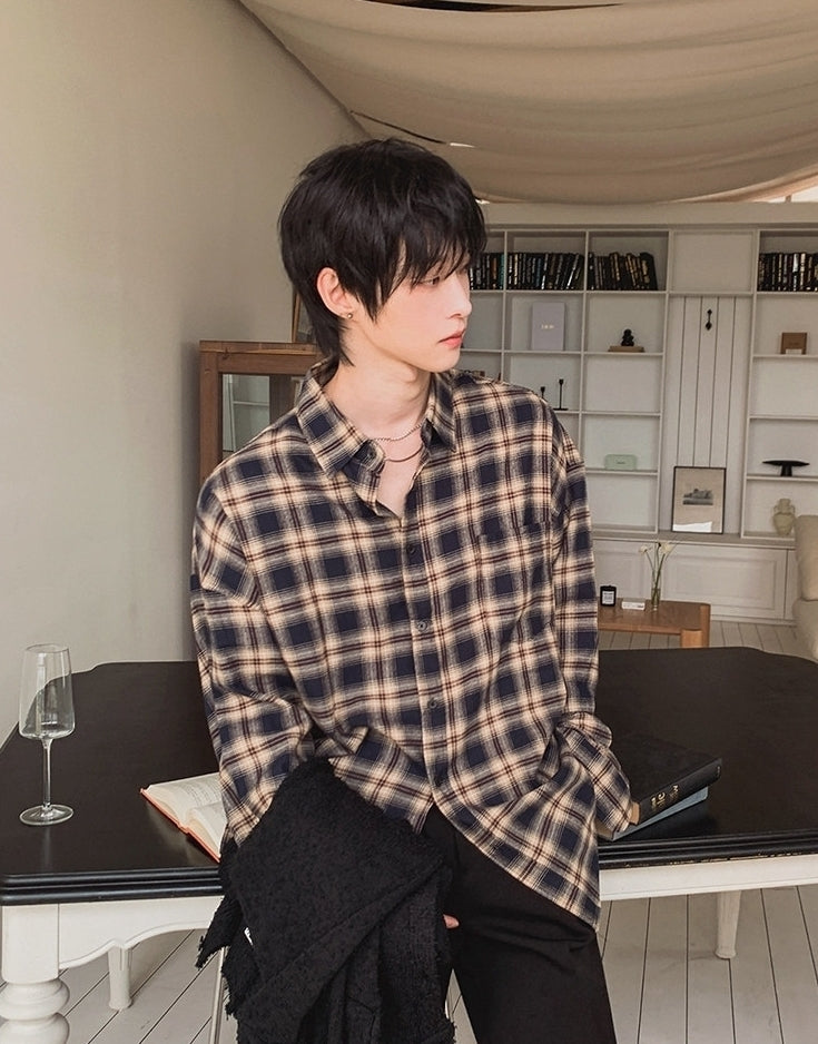 Classic Plaid Long Sleeve Collared Casual Shirt