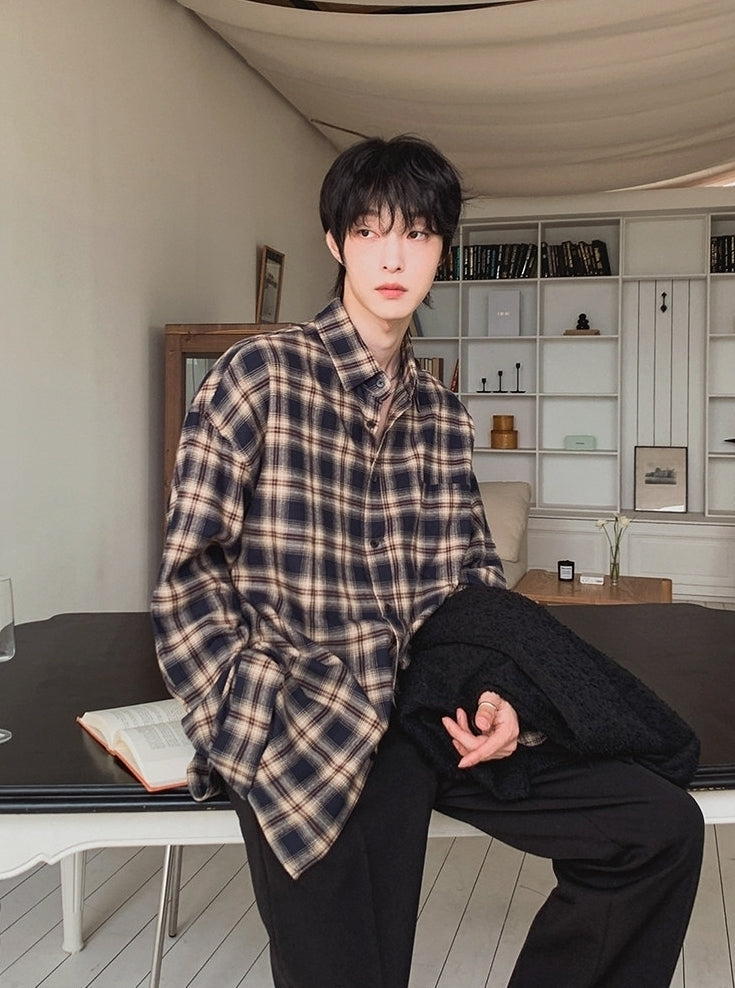 Classic Plaid Long Sleeve Collared Casual Shirt