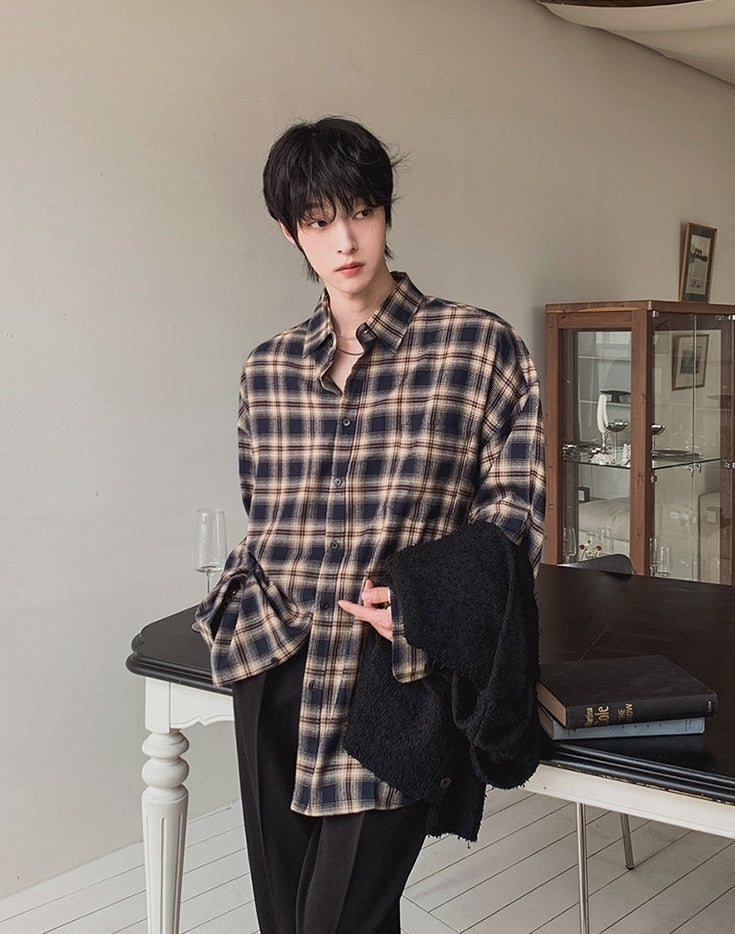 Classic Plaid Long Sleeve Collared Casual Shirt
