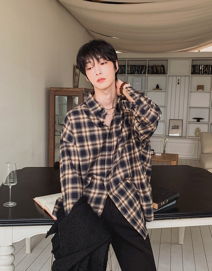 Classic Plaid Long Sleeve Collared Casual Shirt