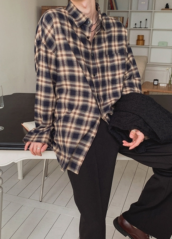 Classic Plaid Long Sleeve Collared Casual Shirt
