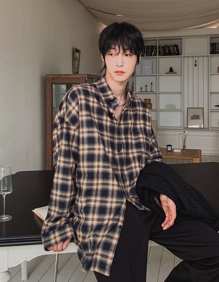 Classic Plaid Long Sleeve Collared Casual Shirt
