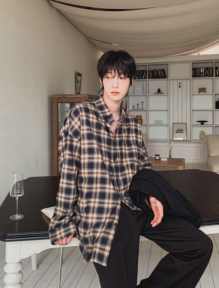Classic Plaid Long Sleeve Collared Casual Shirt