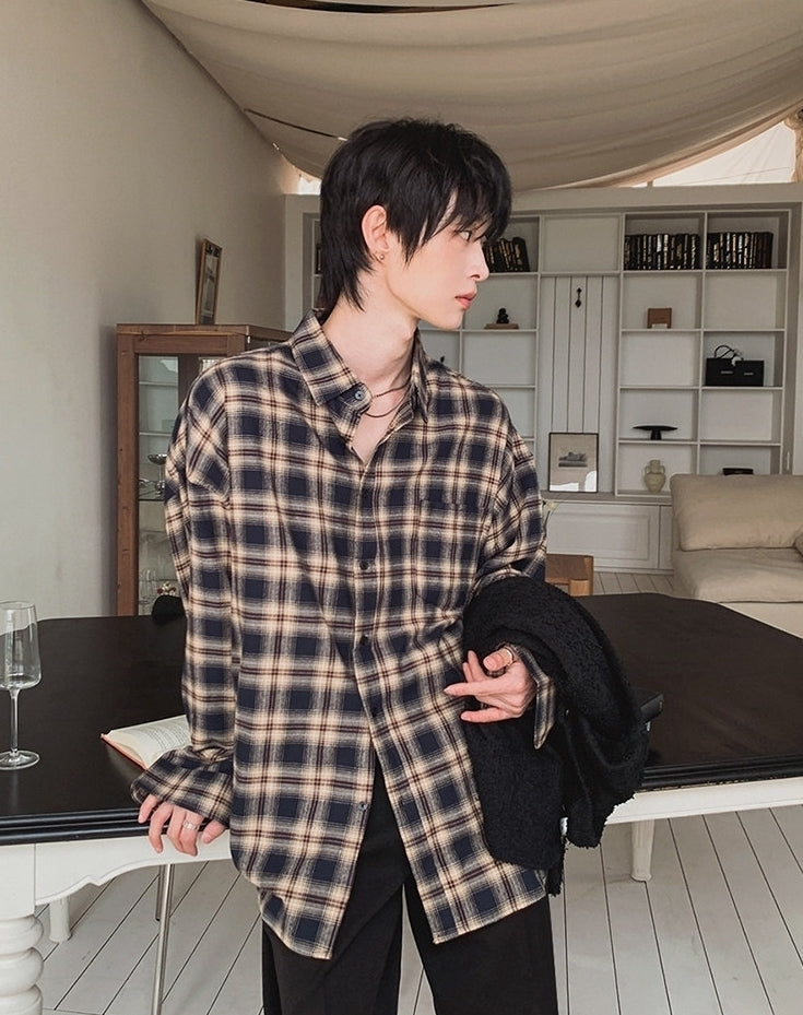 Classic Plaid Long Sleeve Collared Casual Shirt