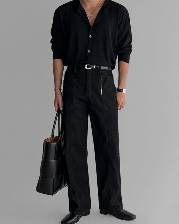 Classic Relaxed Fit Washed Denim Casual Pants