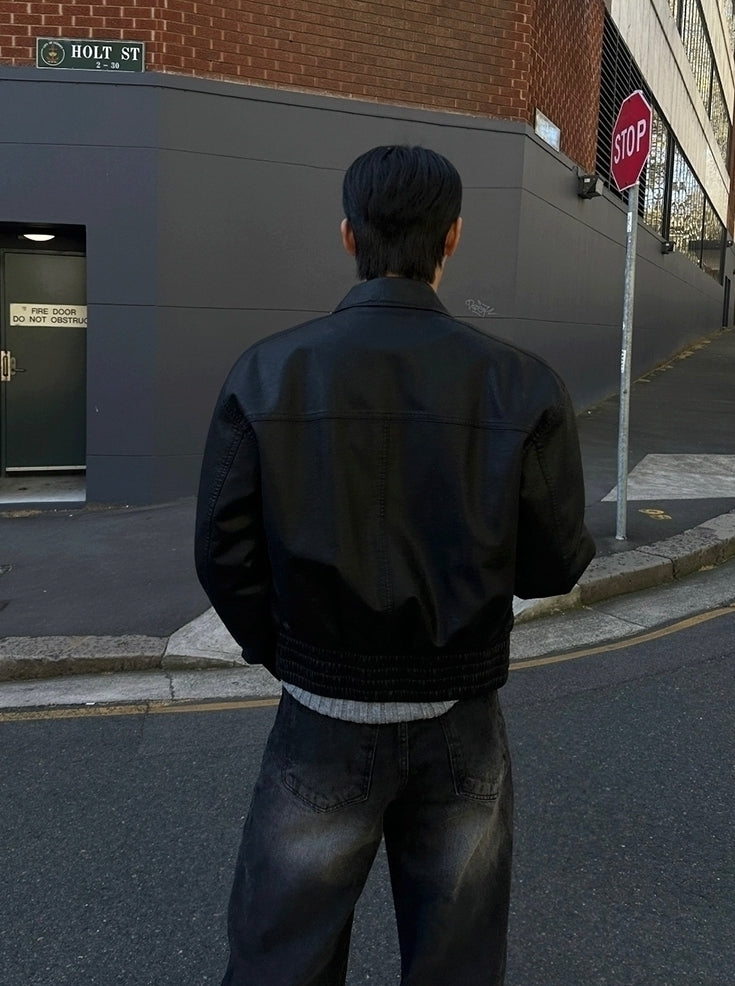 Classic Short Faux Leather Jacket Casual Retro Style