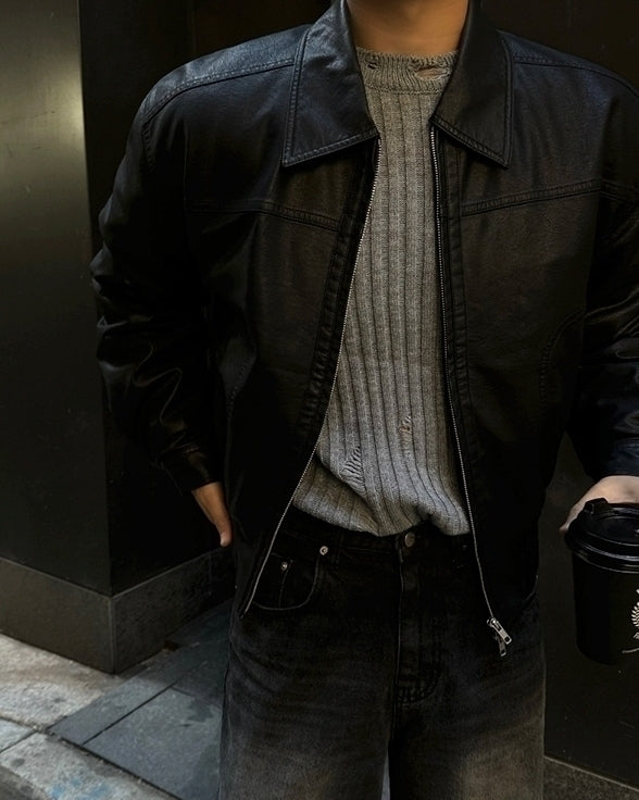 Classic Short Faux Leather Jacket Casual Retro Style