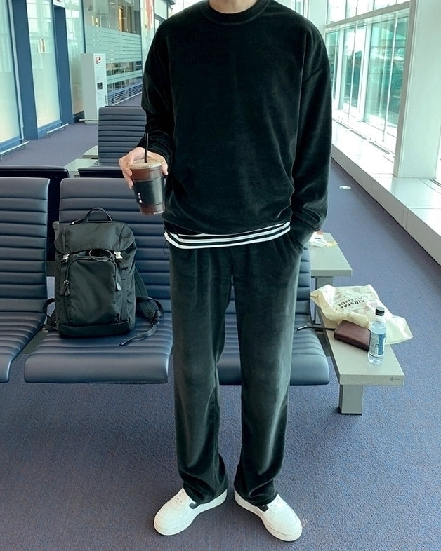Classic Solid Color Casual Sweatshirt And Jogger Set
