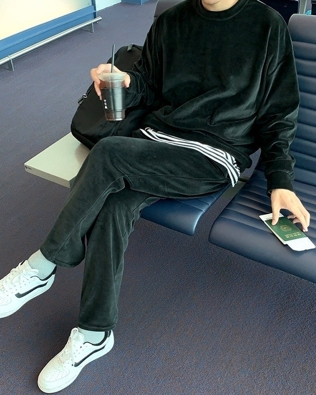 Classic Solid Color Casual Sweatshirt And Jogger Set