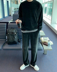 Classic Solid Color Casual Sweatshirt And Jogger Set