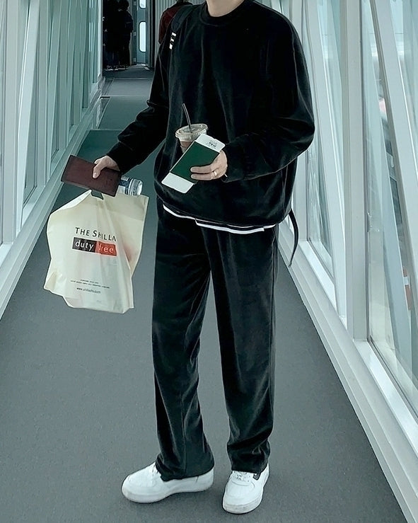 Classic Solid Color Casual Sweatshirt And Jogger Set