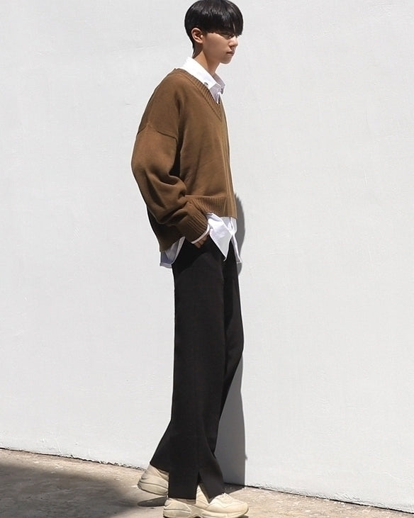 Classic Straight Leg Casual Split Hem Trousers
