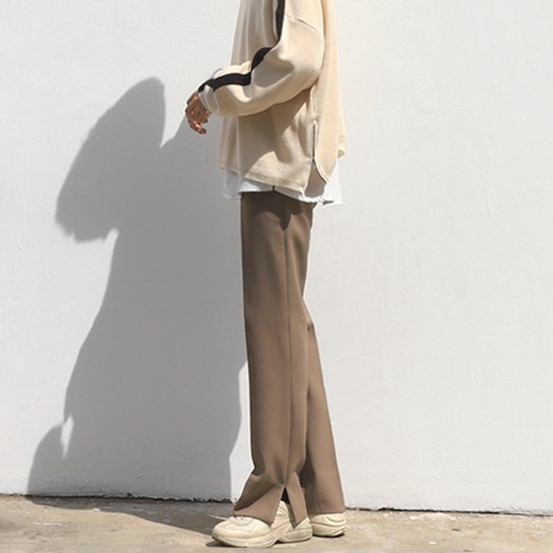 Classic Straight Leg Casual Split Hem Trousers