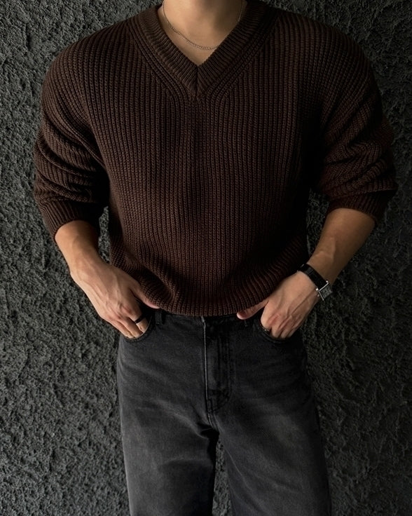 Classic V Neck Knit Pullover Sweater