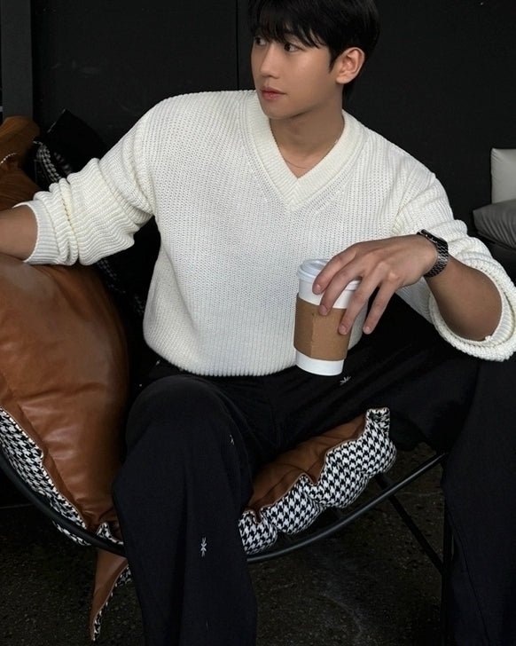 Classic V Neck Knit Pullover Sweater