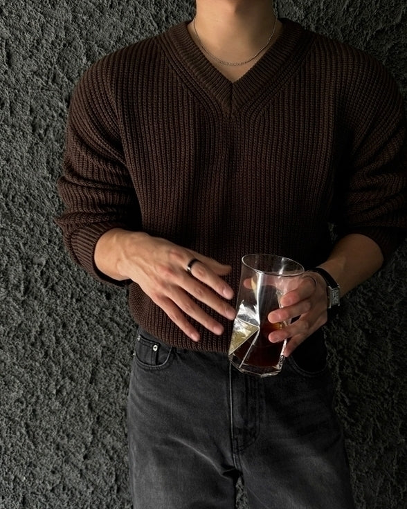 Classic V Neck Knit Pullover Sweater