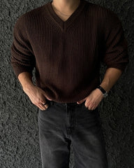 Classic V Neck Knit Pullover Sweater