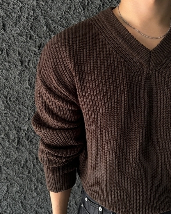 Classic V Neck Knit Pullover Sweater