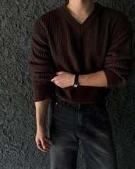 Classic V Neck Knit Pullover Sweater