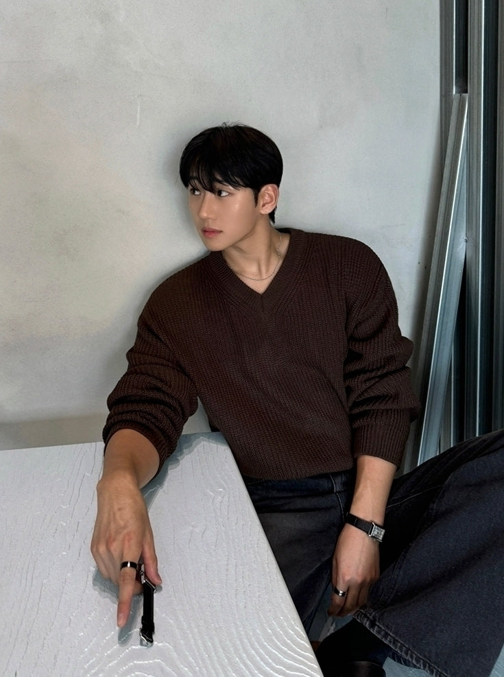 Classic V Neck Knit Pullover Sweater