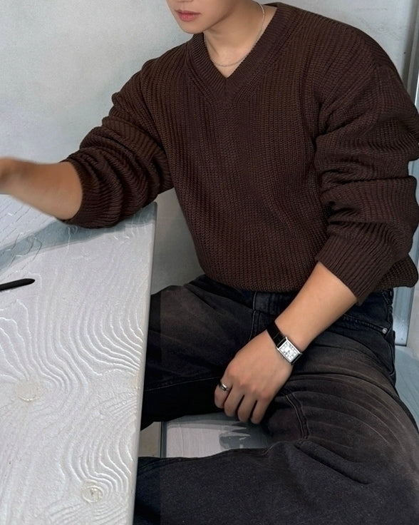 Classic V Neck Knit Pullover Sweater
